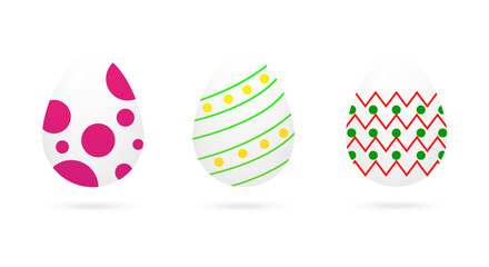 Happy Easter.Set of Easter eggs with different texture on a white background.Spring holiday. Vector Illustration.Happy easter eggs