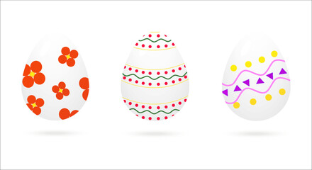 Happy Easter.Set of Easter eggs with different texture on a white background.Spring holiday. Vector Illustration.Happy easter eggs