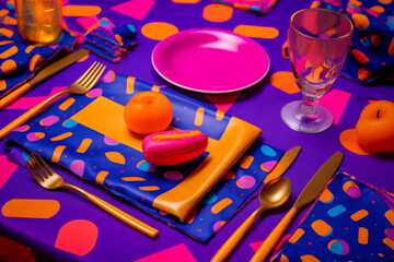 table fruits set, pop art mood, vibrant colors 80s mood generative ai illustration