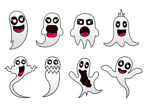 set cute design mascot ghost kawaii