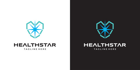 Heatlh Star Supplement Logo. Star Shape and Chest Shape like a Shield and Heart 