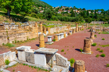 North Portico of the Agora of Archaeological Site of Ancient Messini in Greece
