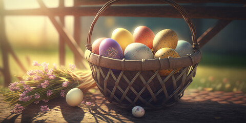 Close_Up_Of_Easter_Eggs_In_Basket_photorealistic_Generative Ai