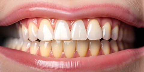 Fototapeta premium close up shot on adult human teeth, generative ai