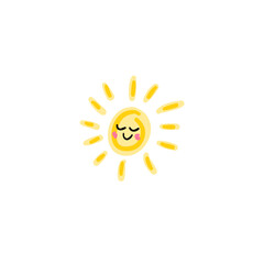 hand drawn yellow smiling sun on a transparent background