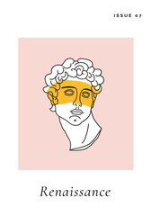 Bright colored collage in a Zine Culture style. Plaster head statue in a Eyes glasses mask with a geometry form. Humor poster, t-shirt composition, hand drawn style print. Vector illustration. Vector