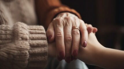 Mothers' day, mother holding hands of daughter, generative ai