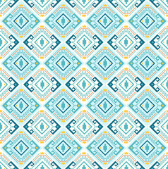 Fototapeta premium Pattern seamless background vector blue color style. Aztec fabric pattern.