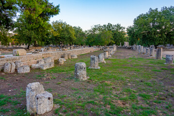 Sunset view of Gymansium at Archaeological Site of Olympia in Greece
