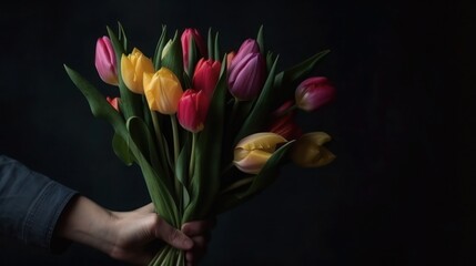 Mother's day, bouquet of tulips in hand, generative ai