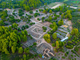 Sunset panorama view of Archaeological Site of Olympia in Greece
