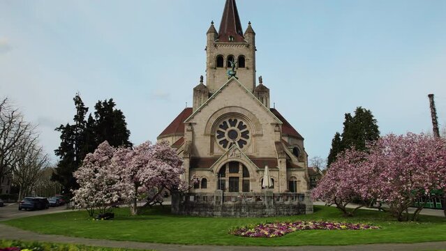 Paulus Church in Basel by drone