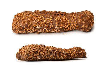 Loaf of bread with sunflower seeds isolated on a white background.