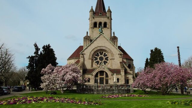 Paulus Church in Basel by drone
