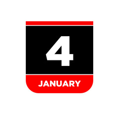 4 January calendar vector icon. 4 Jan card page.