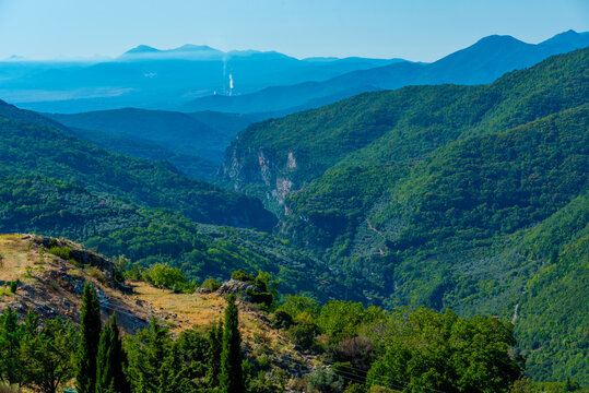 Panorama view of Lousios gorge in Greece
