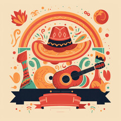 Naklejka premium A digital graphic illustration for Cinco de Mayo in bright colors with space for text. Generative AI. 