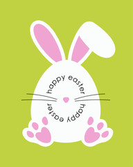Easter bunny greeting card with egg and bunny ears. Vector design.