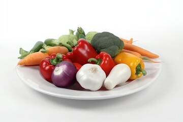 vegetables on plate healthy food vegan white background generative ai