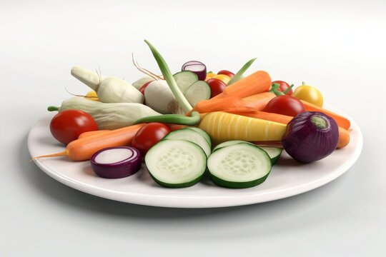 vegetables on plate healthy food vegan white background generative ai