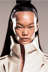 Fototapeta premium portrait of a woman, close up studio portrait of a girl with asian features, image created with ia