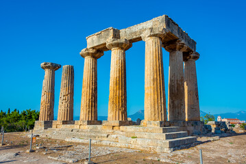 Temple of Apollo at Ancient Corinth archaeological site in Greece