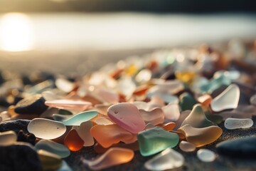 Fototapeta na wymiar a close up of a bunch of glass pebbles on a beach. generative ai