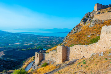 View of Acrocorinth castle in Greece - obrazy, fototapety, plakaty