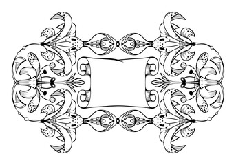 Luxury botanical frame with minimalist flowers for wall decoration or wedding. Hand drawn lily, elegant cartouche for invitation card. Botanical rustic. White background.