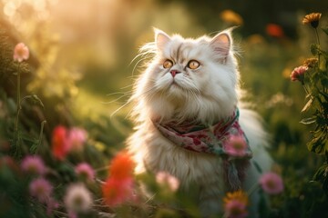 Naklejka na ściany i meble Persian cat, who proudly wear lgtbi scarf on their neck, Generative AI