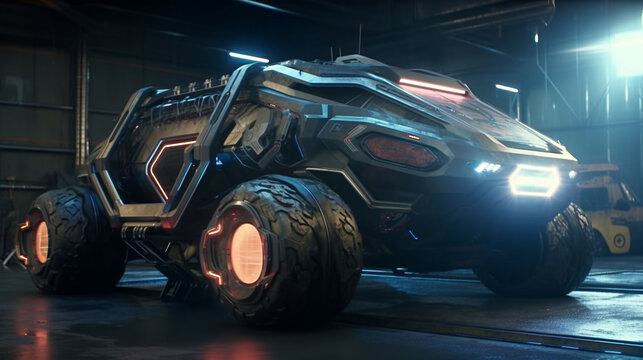 Scifi futuristic cyberpunk truck Generative AI illustrations