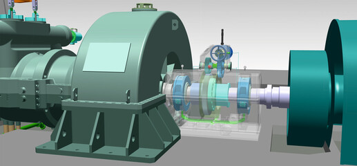 Journal bearing turbine 3D illustration