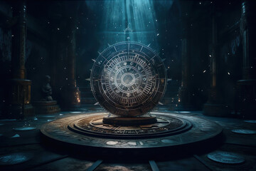 Fototapeta na wymiar Astrology, alchemy and magic. Sorcery and crystals enigmatic structure. Generative Ai