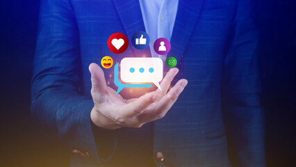 Social media and digital online marketing concept, The concept of living on vacation and playing social media. Social Distancing, Working From Home concept.