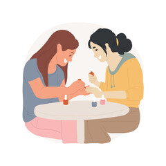 Painting nails isolated cartoon vector illustration. Two women painting each others nails, female friendship, girls spending time together, laughing together, human relationship vector cartoon.