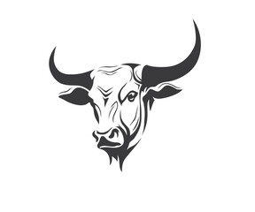 Cow or bull head logo. Animal farm and livestock on white background