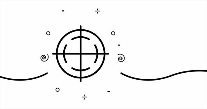 Sniper scope with a crosshair inside. Accuracy concept. One line drawing animation. Motion design. Animated technology logo. Video 4K.