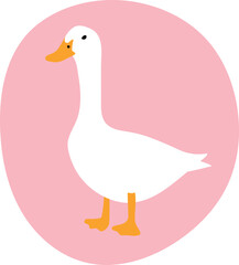 White duck clipart on pink background, hand drawn simple silhouette