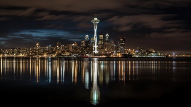 Seattle Skyline at Night AI Rendering