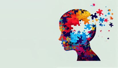 ADHD, attention deficit hyperactivity disorder, mental health, head of a child with colorful jigsaw pieces, generative AI 