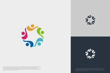 abstract global crown people colorful logo minimalist style illustration. Teamwork symbol.