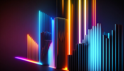 Fototapeta premium abstract futuristic neon background with glowing ascending lines. Fantastic wallpaper, element for banners, background, wallpaper, AI