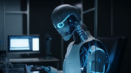 Futuristic medical technology with AI robots assisting doctors in diagnosis and patient care, enhancing treatment accuracy and advancing healthcare innovations. Made by AI.