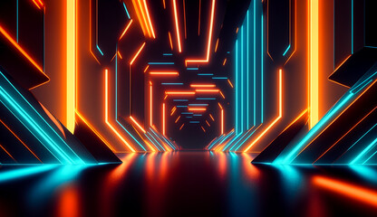 abstract futuristic neon background with glowing ascending lines. Fantastic wallpaper, element for banners, background, wallpaper, AI - obrazy, fototapety, plakaty