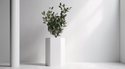 Fototapeta premium Plants in white pots on a white background Generative AI