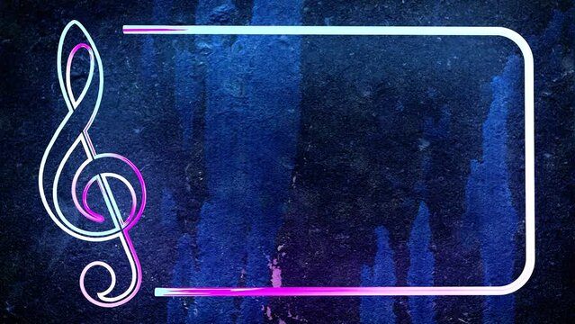 Signo de nota musical de ne&oacute;n. Dise&ntilde;o de fiesta y entretenimiento. Clave de Sol. Se&ntilde;al de ne&oacute;n que brilla intensamente en la noche, pancarta luminosa.