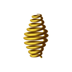 Barrel golden spring 3D icon. Compression metal spring, wide twisted coil realistic style illustration, isolated.