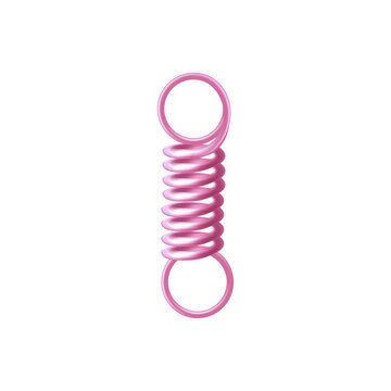 Tensional pink plastic spring or wire 3d realistic icon. Flexible tension spiral coil compressed to narrow cord.