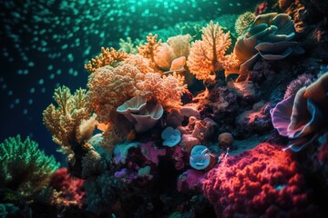 Naklejka na ściany i meble an underwater scene of corals and sea anemones. generative ai