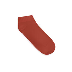 Low cut red sock 3d mockup. Quarter non slip sock realistic clipart, isolated on white background.